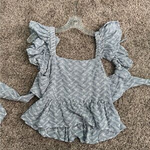 Miami Gray Patterned Ruffle Blouse